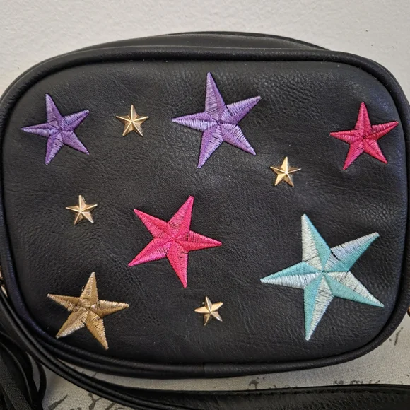 Black Fringe w/Star Embellishments Shoulder Bag Crossbody - Picture 2 of 10